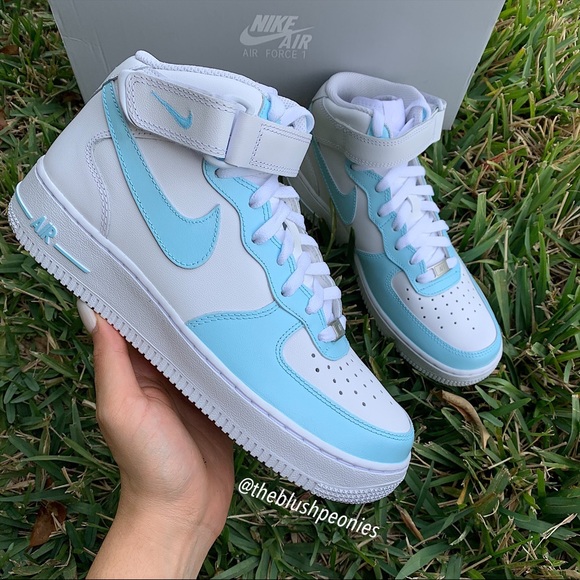Nike Shoes - Nike Custom Painted Air Force 1 Mid - Light Blue NWT